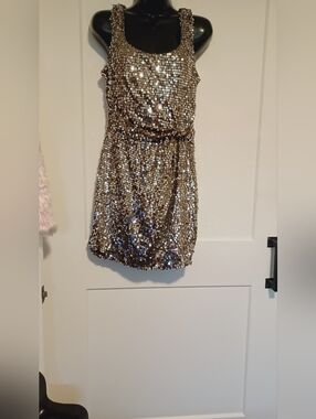 Gold/Tan Sequin Party Dress
